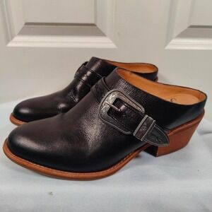 Sofft Adara Black Leather Southwestern Clog Mules Womens‎ 9.5 Stacked Heel Boho